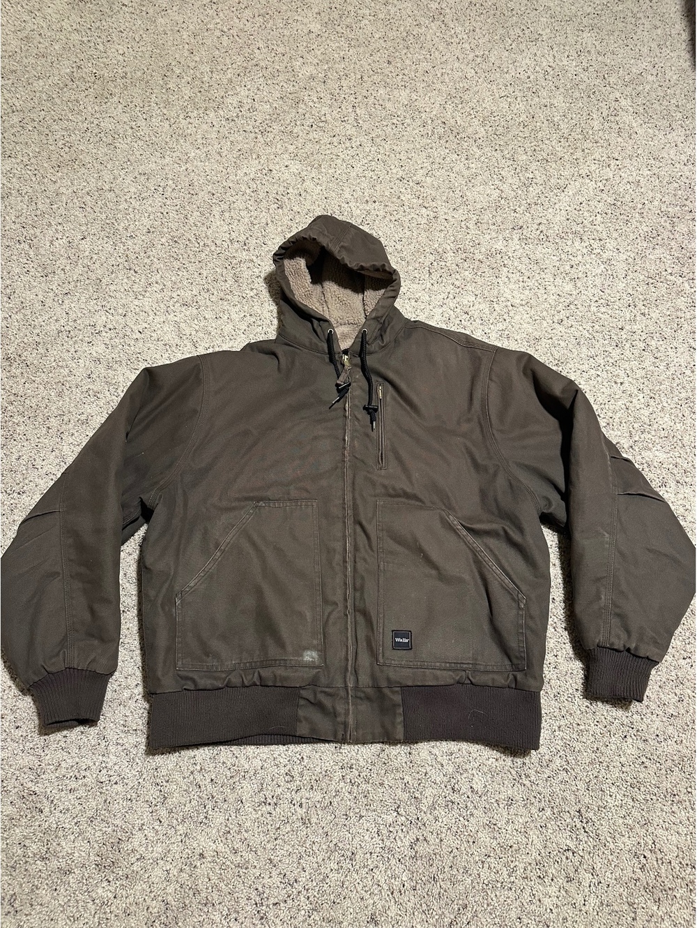 Walls Workwear Brown Hooded Work Jacket with Sherpa Lining